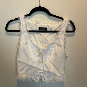 Kourt White Lace-Trimmed Crop Top